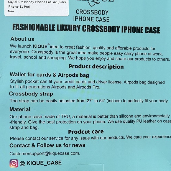 KIQUE Crossbody Phone Case and Wallet for iPhone 11 Pro Faux Black Leather - Picture 8 of 9